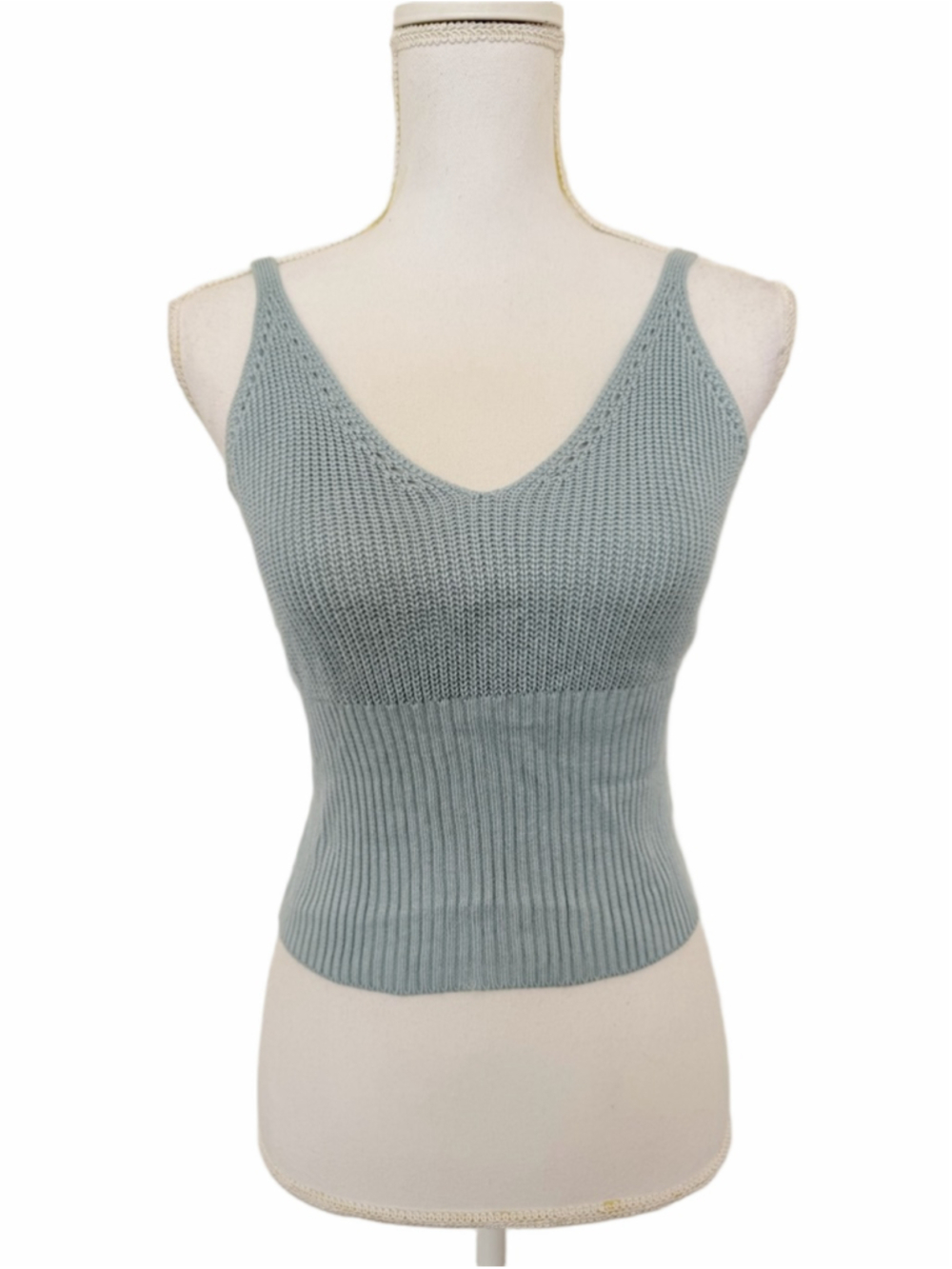 Vintage Laundry by Shelli Segal Ribbed Knit V-Neck Tank Top - Light Blue M